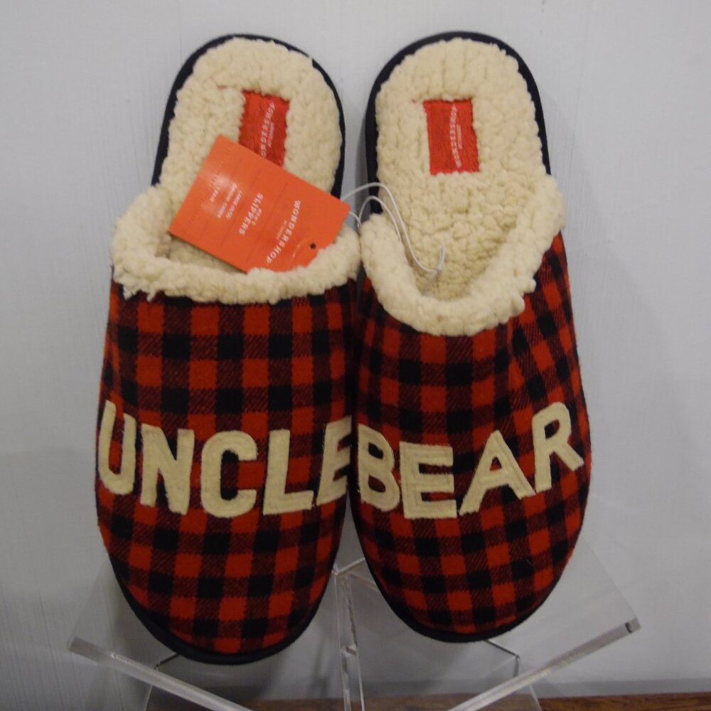 Wondershop Mens Slippers Red Plaid and sherpa lined Size L(11-12) Uncle Bear
